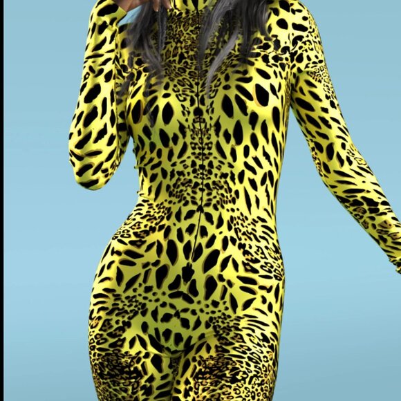 New & Unworn - Yellow Leopardy Biker Costume / Candy Catz / Size Medium - Picture 2 of 3